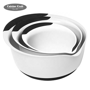 High quality 3pcs plastic nesting salad mixing bowl set with soft grip