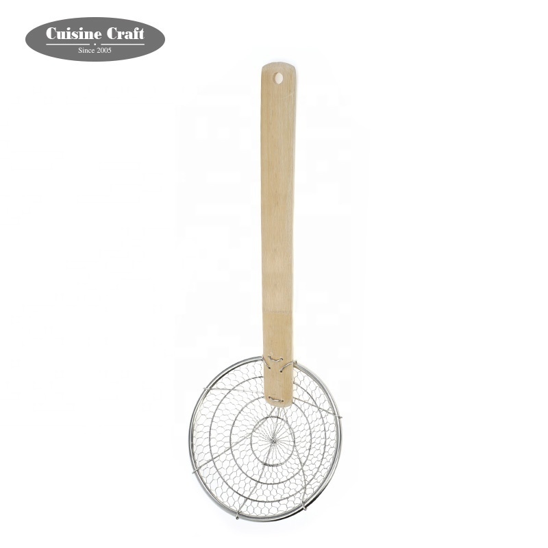 Hot Sale Stainless Steel Wire Strainer Wire Colander Sieve Wire skimmer With Wooden Handle