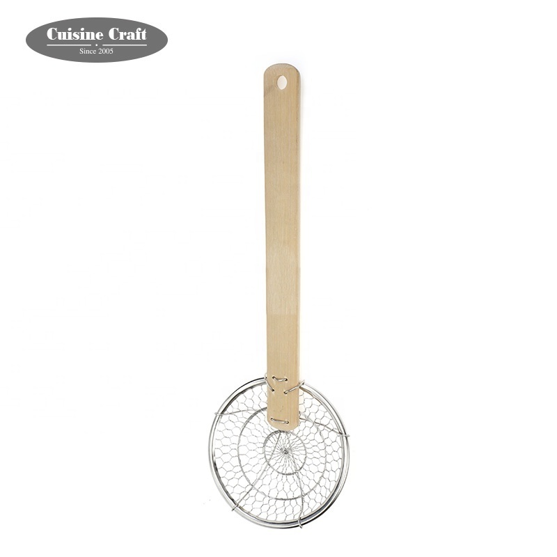 Hot Sale Stainless Steel Wire Strainer Wire Colander Sieve Wire skimmer With Wooden Handle