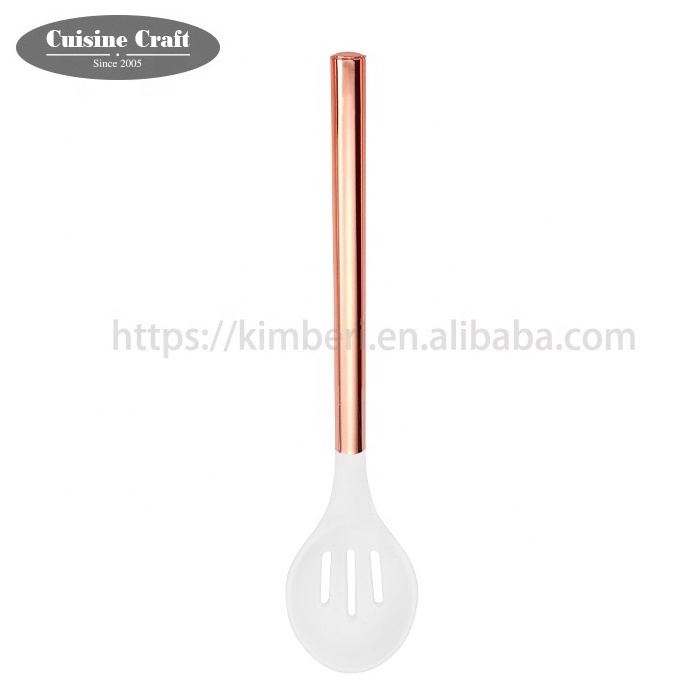 Hot selling silicone kitchen accessories 5pcs white nylon kitchen cooking utensils set with coating copper handle