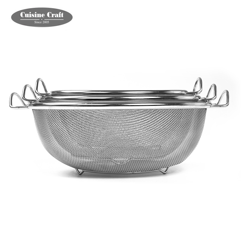 Kitchen tool set of 3 pcs stainless steel wire mesh colander