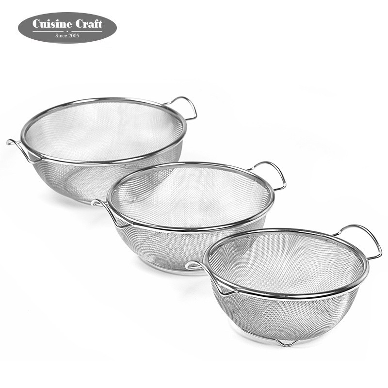 Kitchen tool set of 3 pcs stainless steel wire mesh colander