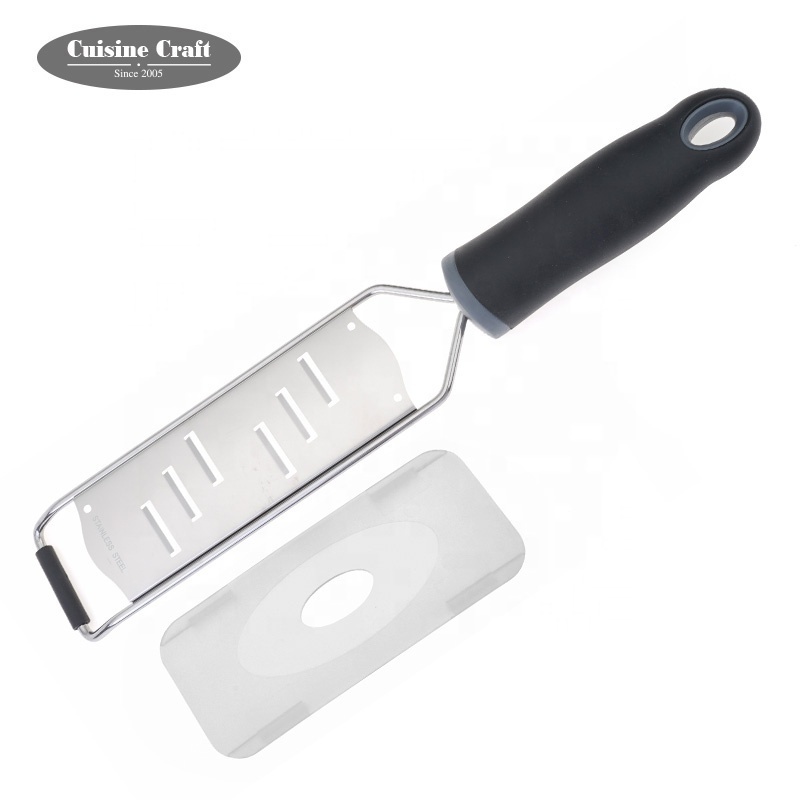 High quality stainless steel manual citrus lemon zester flat cheese grater with non-slip grip handle