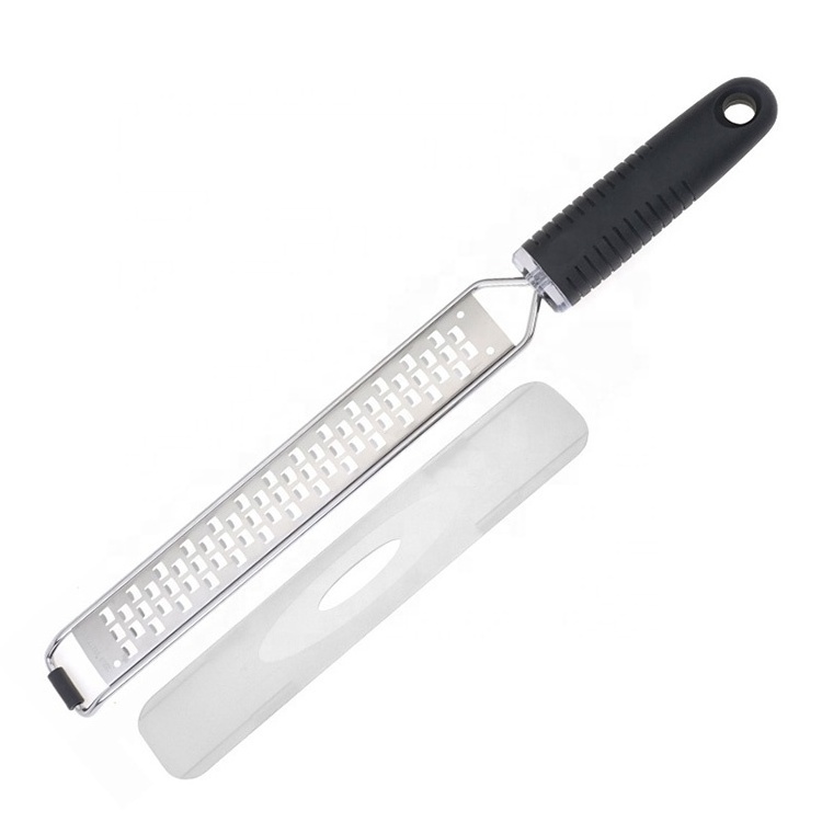 High quality stainless steel manual citrus lemon zester flat cheese grater with non-slip grip handle