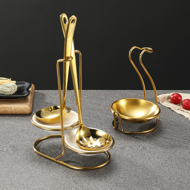 Golden stainless steel soup spoon rack hot pot spoon holder soup ladle Stainless Steel Multifunctional Spoon Rest