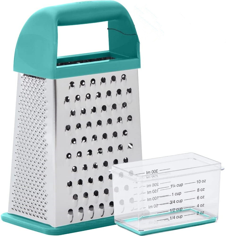 Kimberi High Quality Stainless Steel Box Grater 4-Sided XL Cheese and Spice Graters with Handle