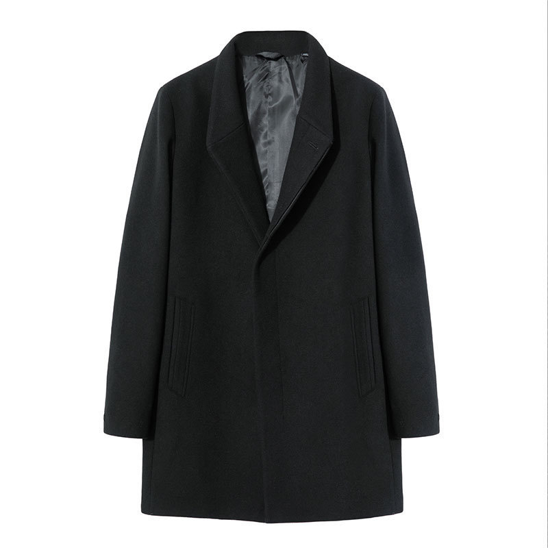 Top Quality New design men black stand collar hidden placket centre vent recycled woolen warm long fashion coat outwear coats pea coat could custom