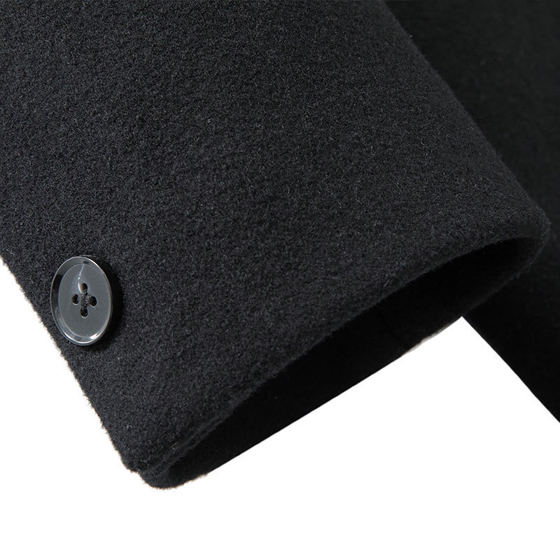 Top Quality New design men black stand collar hidden placket centre vent recycled woolen warm long fashion coat outwear coats pea coat could custom