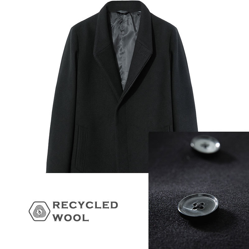 Top Quality New design men black stand collar hidden placket centre vent recycled woolen warm long fashion coat outwear coats pea coat could custom