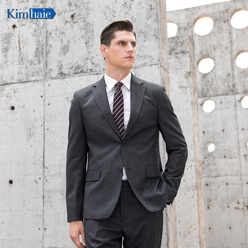 Top Quality Business Suit Best Selling Men's Grey Buttons Notch Lapel Side Vent Stretch Melange Single Breasted Zipper could custom