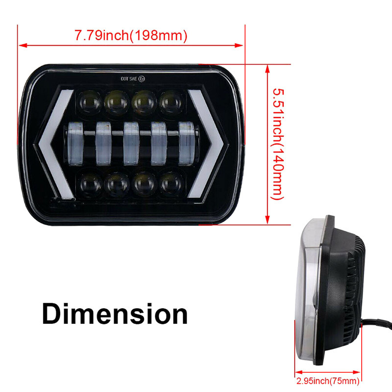 12V 24V 55W LED Headlight for Toyota Tacoma Chevrolet Jeep Cherokee XJ IP67 Rated Hi-Low Beam DRL 7X6