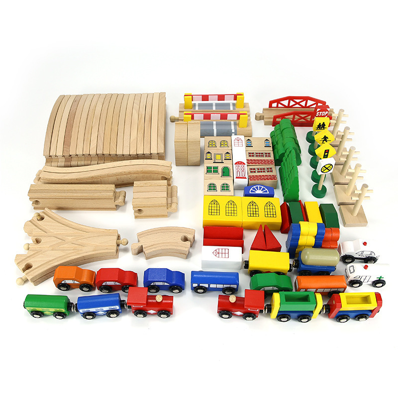 COMMIKI Box Children's Wooden 100 Pieces Assembled Track Toys Educational Factory Direct Sales Early Education Class Rail Train