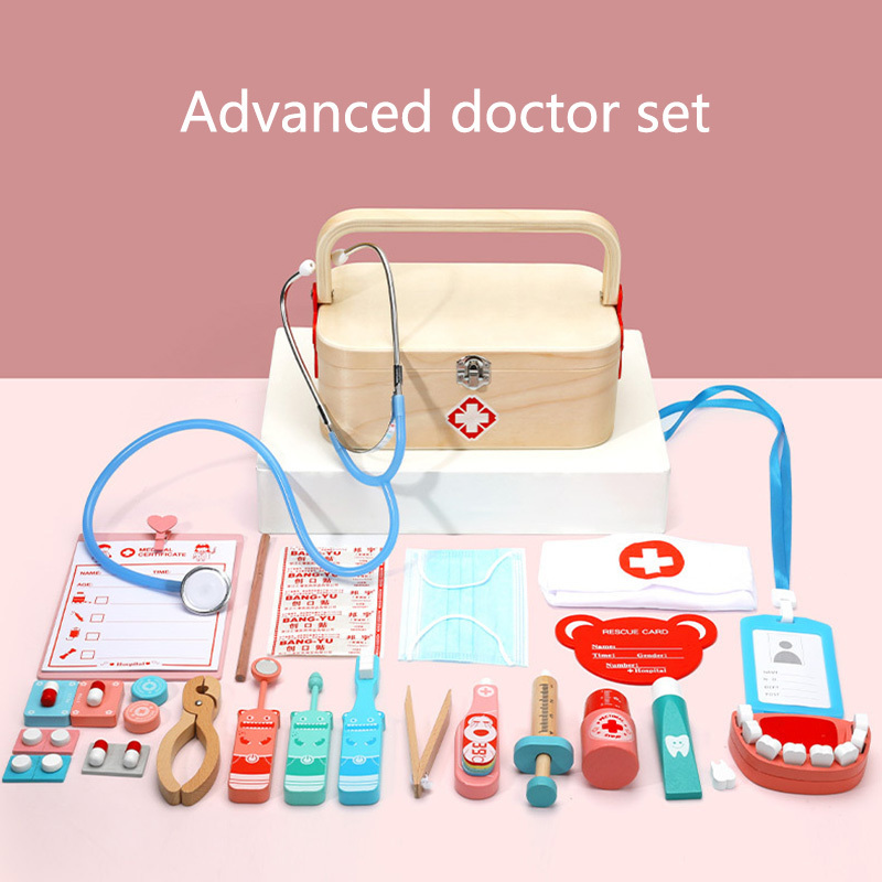 COMMIKI Artificial Doctor Toy Wooden Simulation Toys Educational Wooden Doctor Set Doctor Toy Play Set