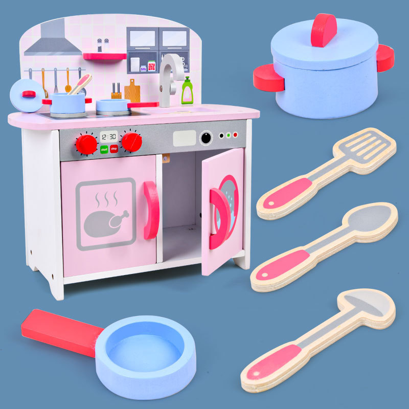 COMMIKI Toddler Role Play Game Sets Kids Wooden Kitchen Toys for Girls Cheap Wholesale Preschool Princess Pink Doll House Wood