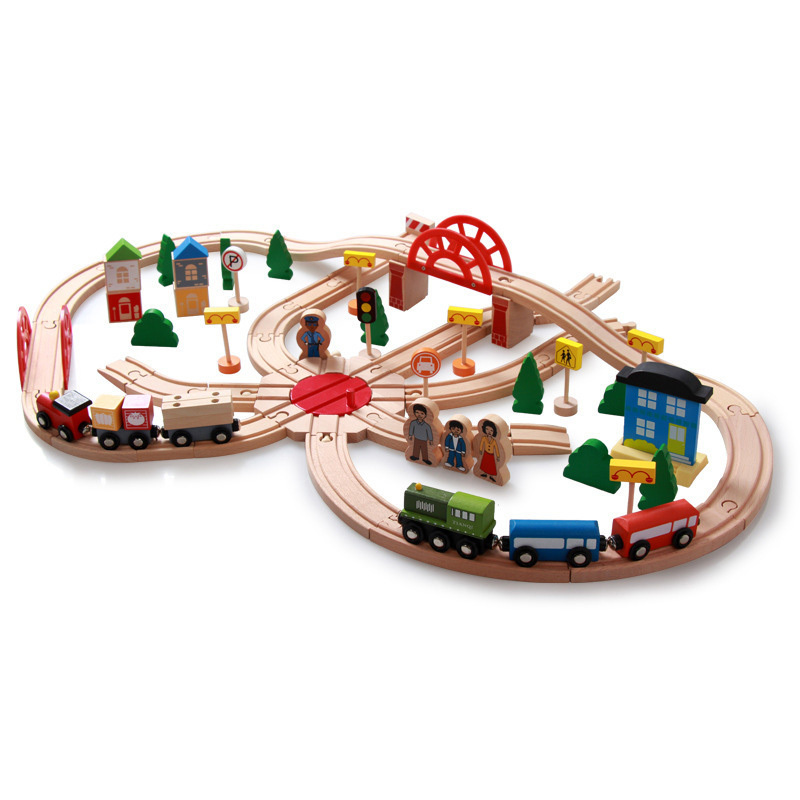 COMMIKI 120 Children's Educational Beech Wood Thomas Small Train Track Toys Kindergarten Gifts Wholesale Cross-border