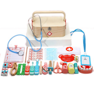 COMMIKI Artificial Doctor Toy Wooden Simulation Toys Educational Wooden Doctor Set Doctor Toy Play Set