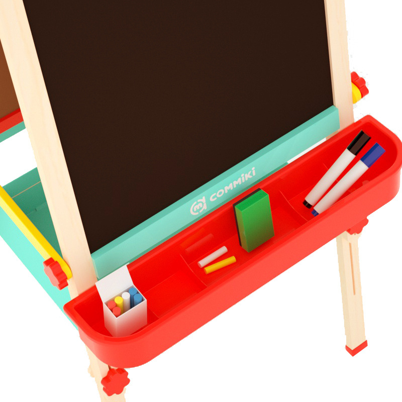 COMMIKI Muti Color Double-side Magnetic and Chalkboard Toys Kids Wooden Easel Board Drawing And Writing Stand Tablet Board Toy