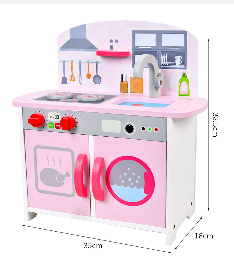 COMMIKI Toddler Role Play Game Sets Kids Wooden Kitchen Toys for Girls Cheap Wholesale Preschool Princess Pink Doll House Wood