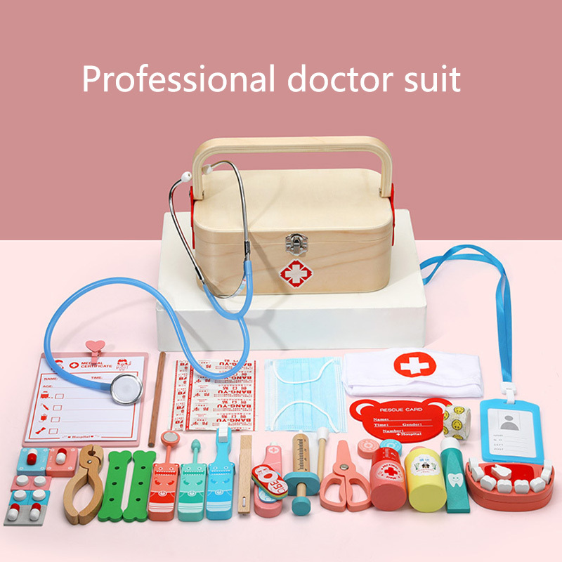 COMMIKI Artificial Doctor Toy Wooden Simulation Toys Educational Wooden Doctor Set Doctor Toy Play Set