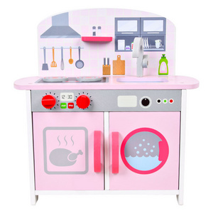 COMMIKI Toddler Role Play Game Sets Kids Wooden Kitchen Toys for Girls Cheap Wholesale Preschool Princess Pink Doll House Wood