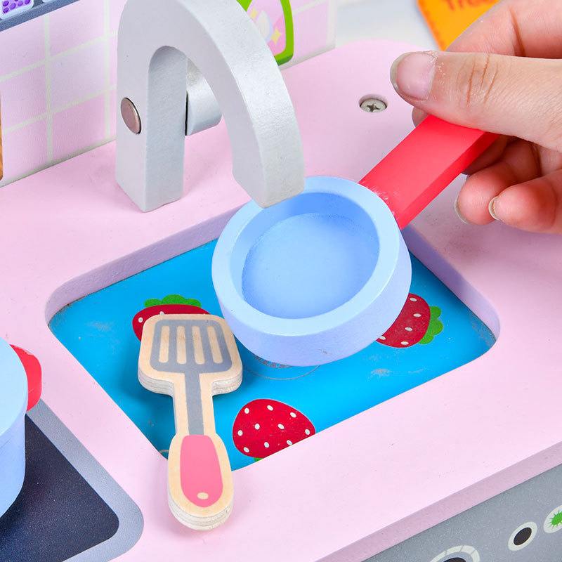 COMMIKI Toddler Role Play Game Sets Kids Wooden Kitchen Toys for Girls Cheap Wholesale Preschool Princess Pink Doll House Wood