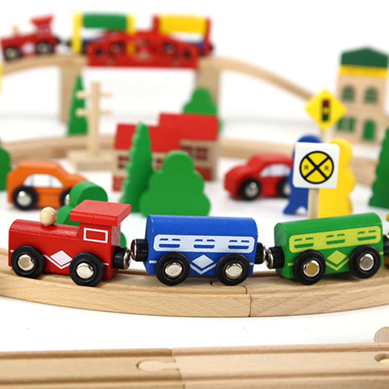 COMMIKI Box Children's Wooden 100 Pieces Assembled Track Toys Educational Factory Direct Sales Early Education Class Rail Train