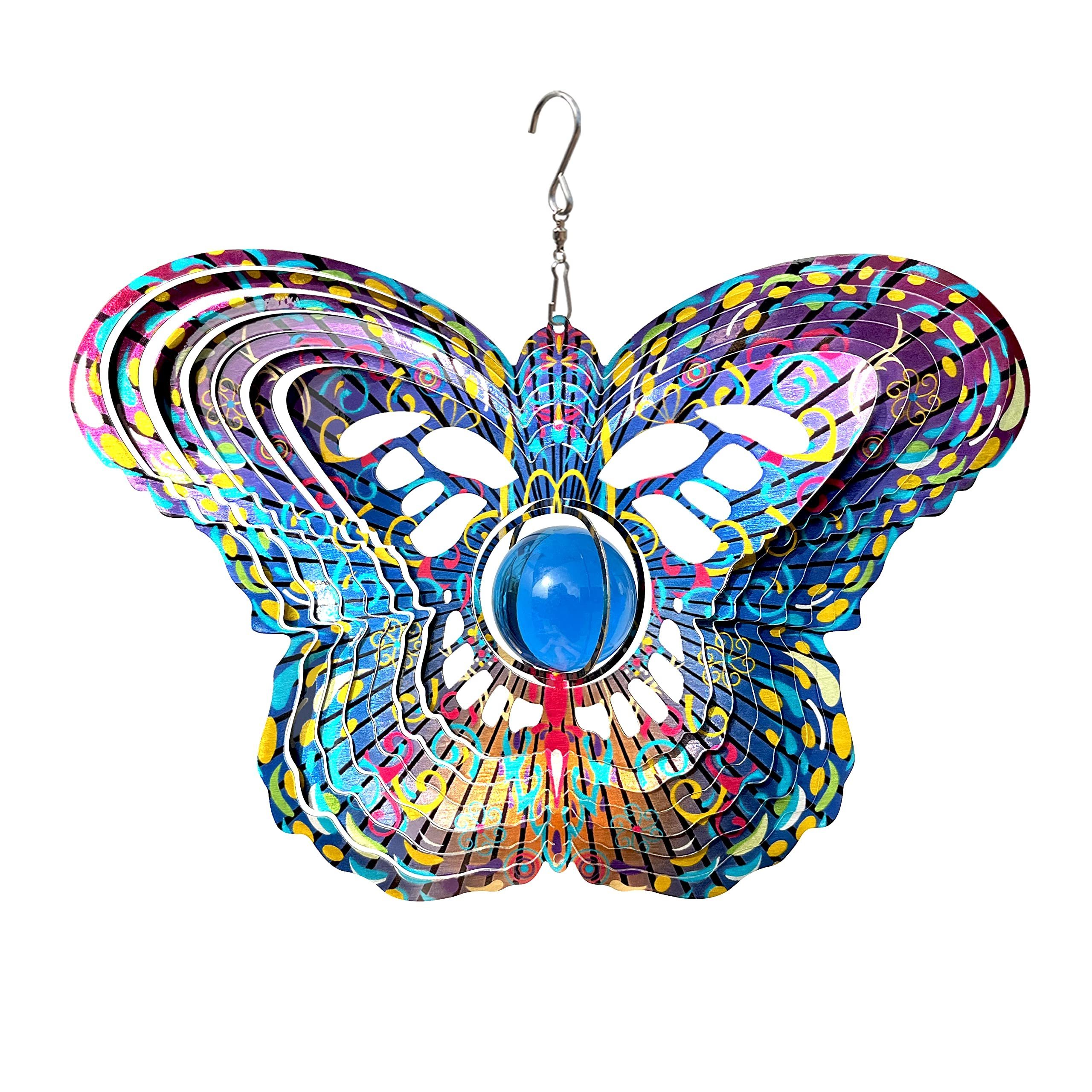 Mandala Wind Spinner w/Crystal Ball-Butterfly 3D Stainless Steel Hanging Spinners Worth Gift Christmas Decoration Indoor/Outdoor