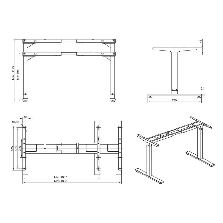 Tall Standing Desk standup Office Desk Motorized Adjustable Height Table Legs