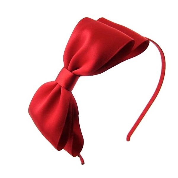 Red Black Satin Ribbon Bow Back to School Headband Metal Headband