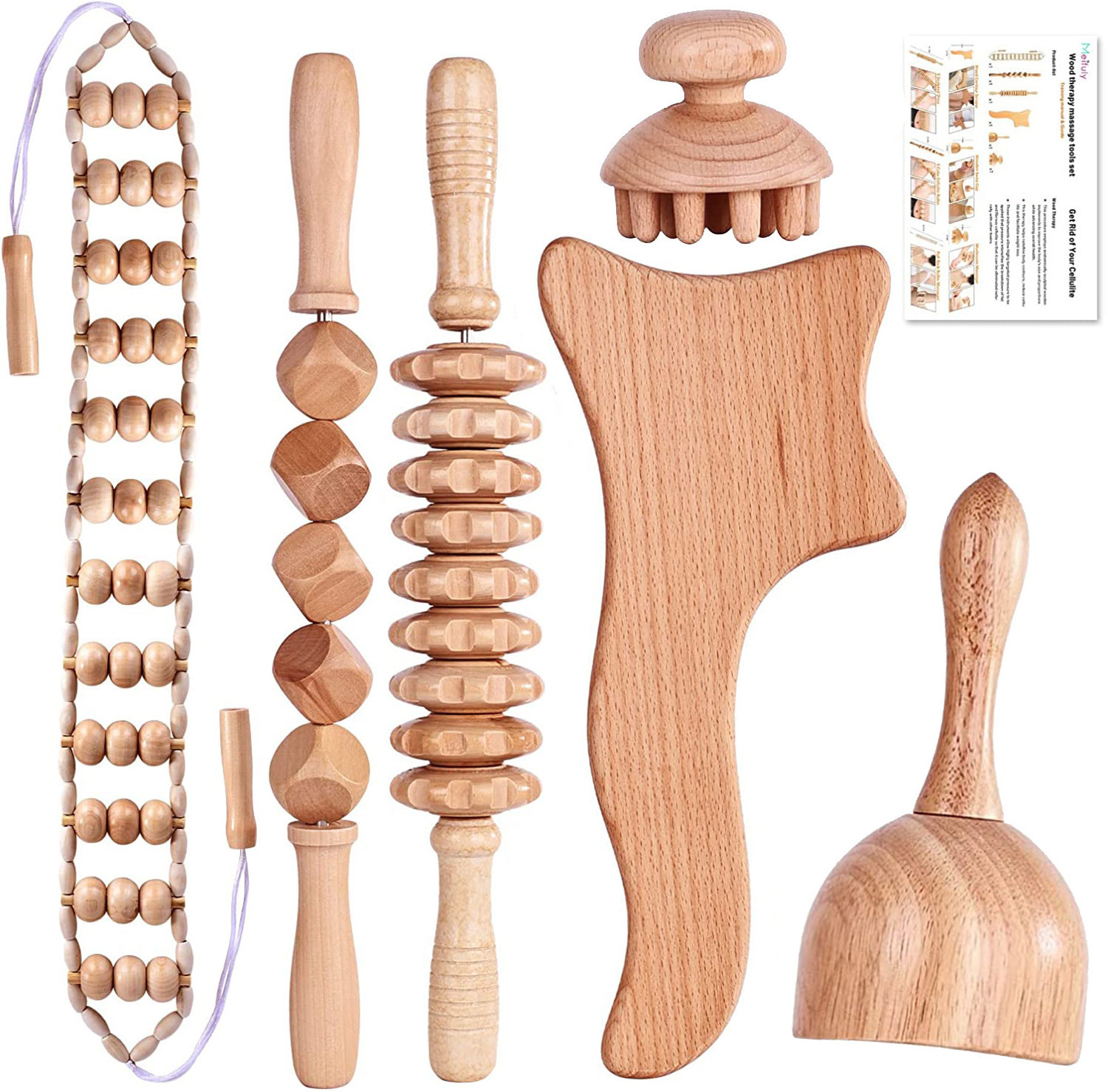 5 In 1 Wood Massage Therapy Tools Kit For Body Shaping Wooden Lymphatic Drainage Massager For Cellulite Wooden Gua Sha Tools Kit