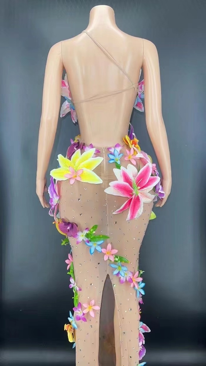 AD1139 Wholesale Clothing Vendor Flowers Beachwear Backless Sequins Transparent Dress Vestidos De Fiesta Mujer