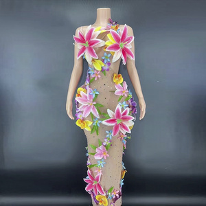 AD1139 Wholesale Clothing Vendor Flowers Beachwear Backless Sequins Transparent Dress Vestidos De Fiesta Mujer