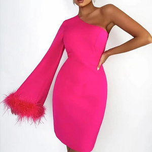 SB2241 High Quality Bandage Dresses For Women Sexy Mini Dress One Sleeve With Feathers Club Wear