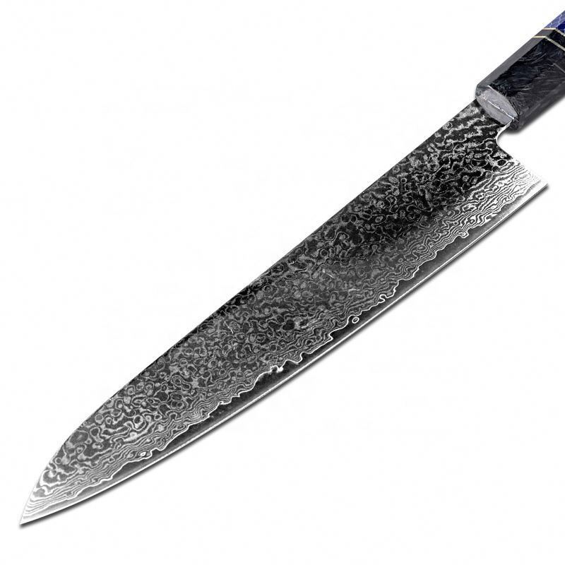 Hot sale kitchen knife aluminum carbon fiber handle damascus kitchen chef knife