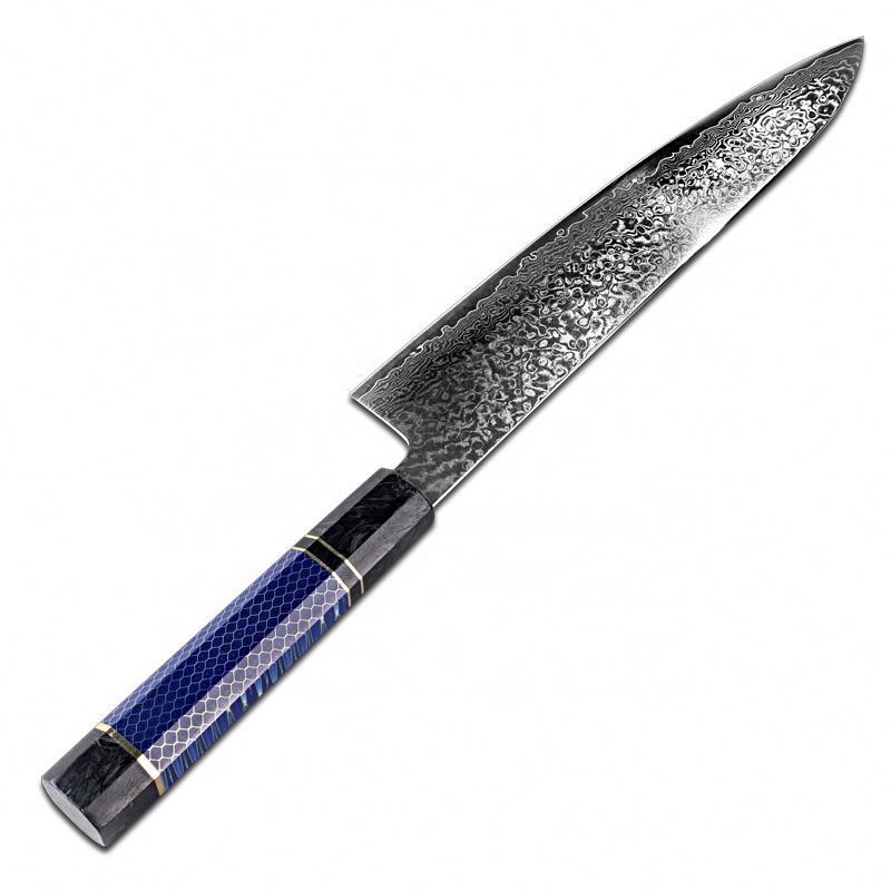 Hot sale kitchen knife aluminum carbon fiber handle damascus kitchen chef knife