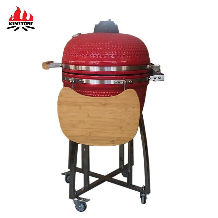 KIMSTONE Factory Direct Sales Outdoor Kitchen Ceramic Red 23.5 Inch BBQ Charcoal Kamado Grill With Trolley