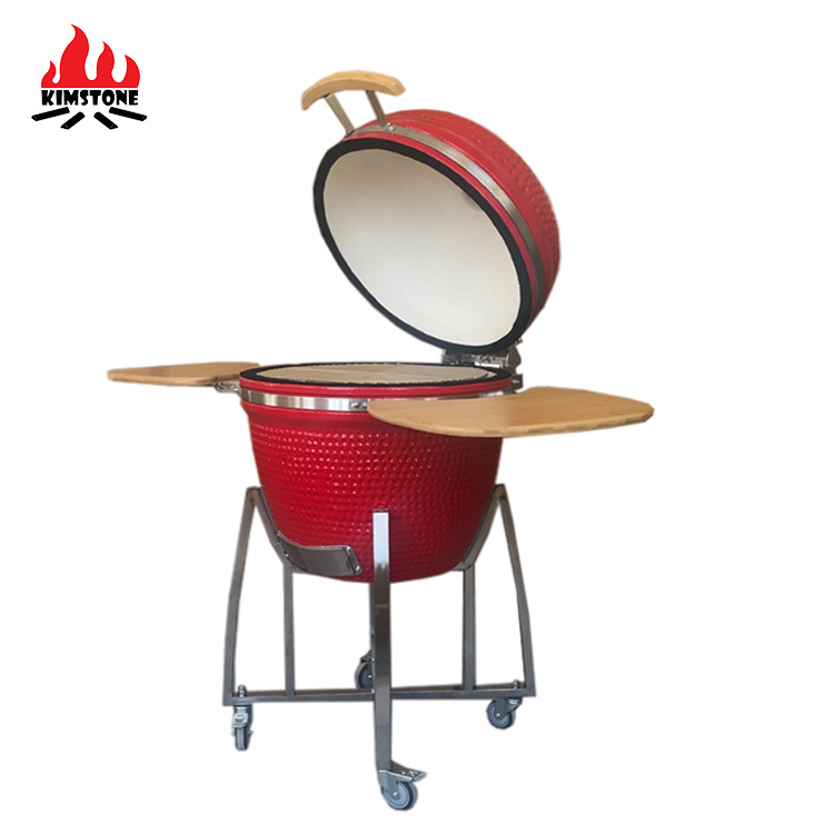 KIMSTONE Factory Direct Sales Outdoor Kitchen Ceramic Red 23.5 Inch BBQ Charcoal Kamado Grill With Trolley