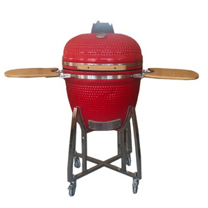 KIMSTONE Factory Direct Sales Outdoor Kitchen Ceramic Red 23.5 Inch BBQ Charcoal Kamado Grill With Trolley