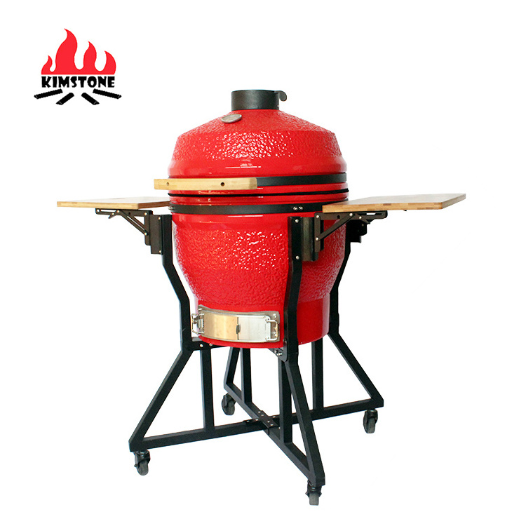 KIMSTONE 22 inch Big Size Red Barbeque Ceramic Egg Shape Kamado BBQ Grill Outdoor