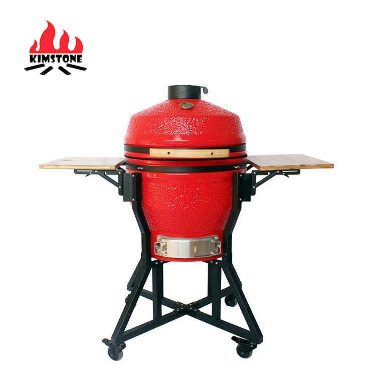 KIMSTONE 22 inch Big Size Red Barbeque Ceramic Egg Shape Kamado BBQ Grill Outdoor