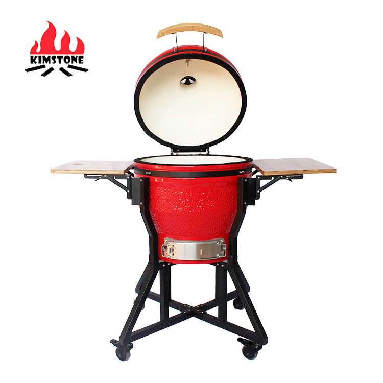 KIMSTONE 22 inch Big Size Red Barbeque Ceramic Egg Shape Kamado BBQ Grill Outdoor