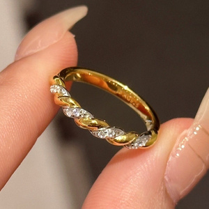 Medieval Style Sterling Silver 925 Gold Plated 18K Set Diamond Woven Twist Ring Braided For Girl