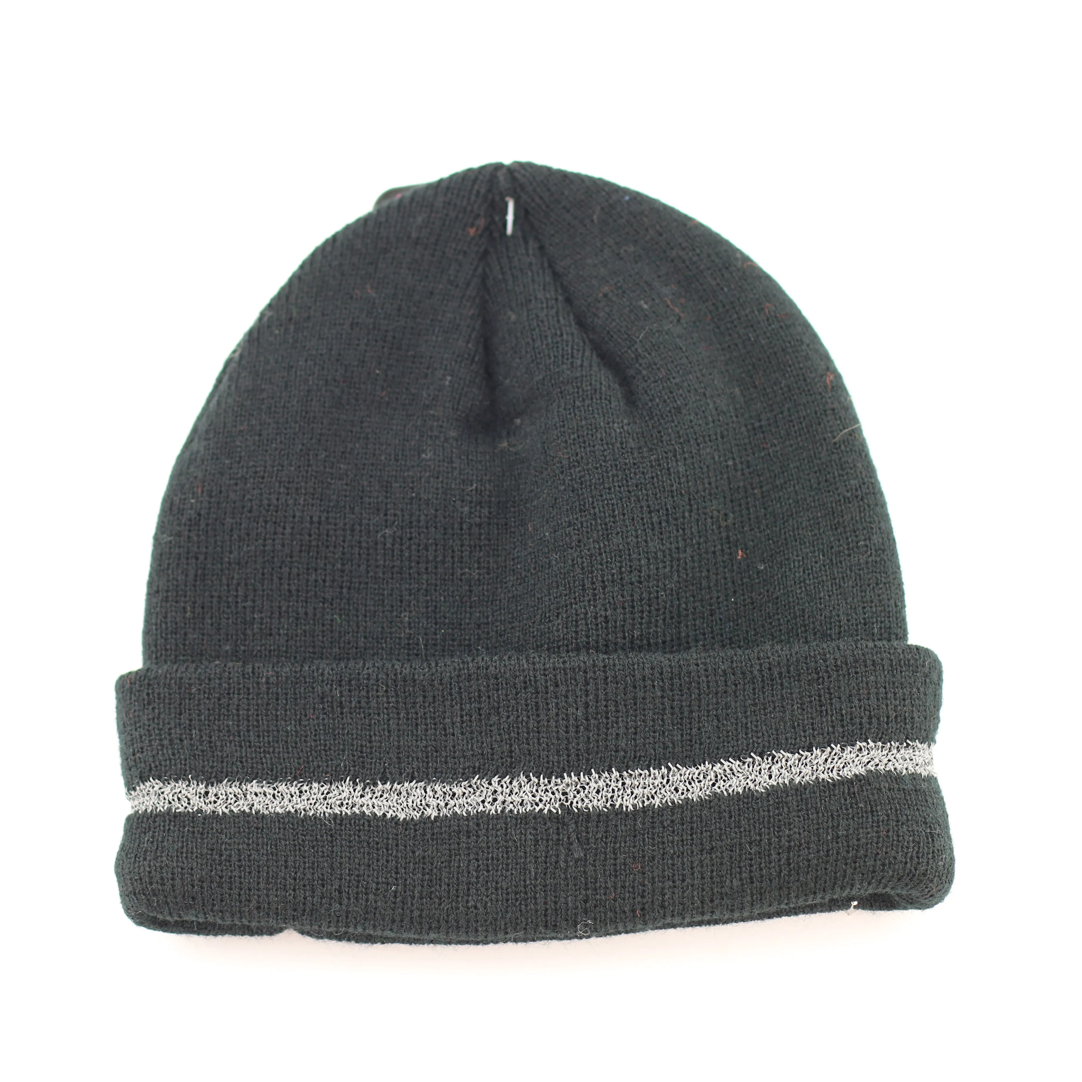 new fashion winter acrylic jacquard custom logo knitted  beanie with reflective stripes