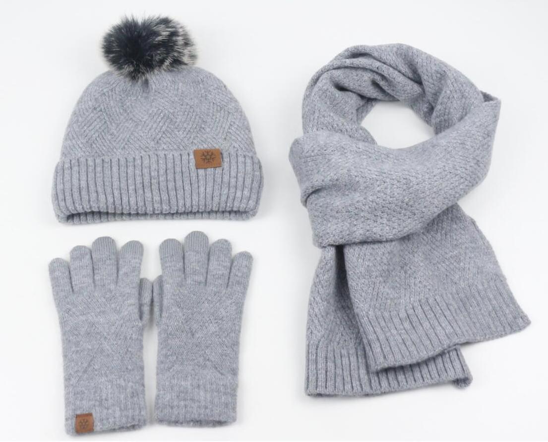 Solid blank grey winter custom warm fleece beanie gloves scarf set