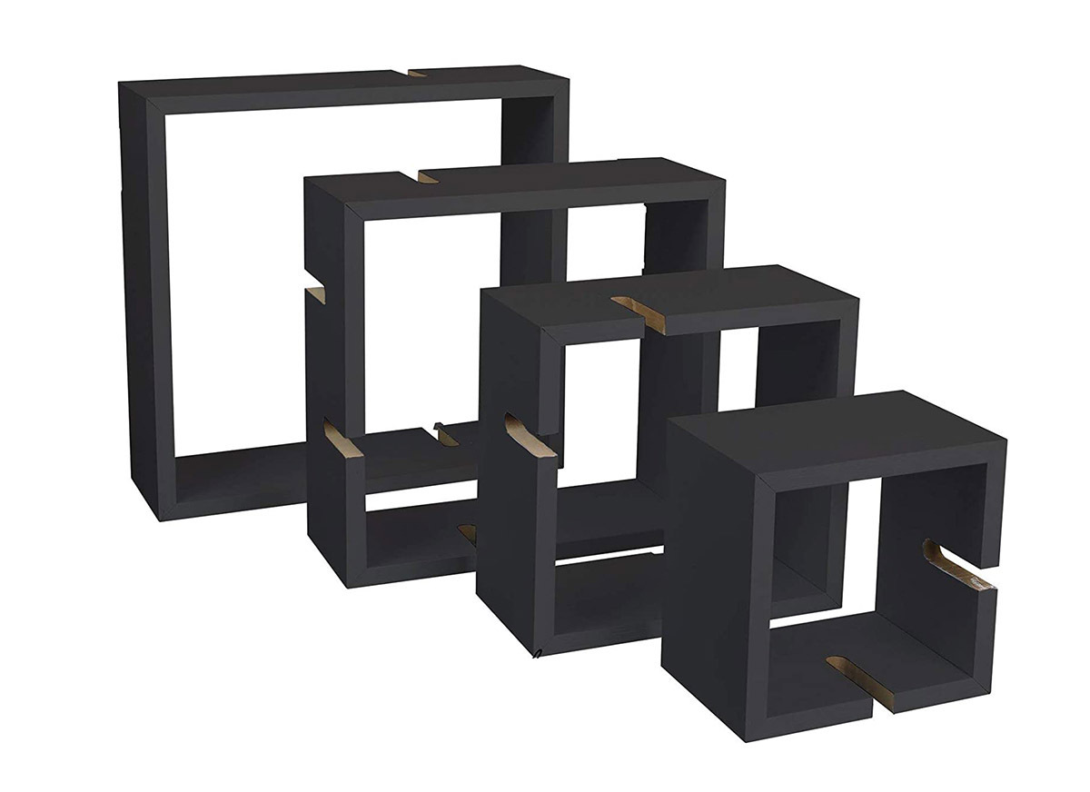 High Standard Set of Intersecting Cubes Wall Storage Shelves Natural, Walnut, Black and White Made in Vietnam