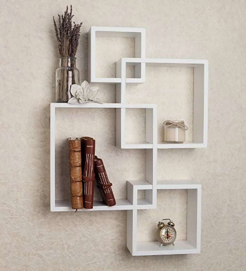 High Standard Set of Intersecting Cubes Wall Storage Shelves Natural, Walnut, Black and White Made in Vietnam