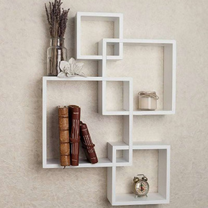 High Standard Set of Intersecting Cubes Wall Storage Shelves Natural, Walnut, Black and White Made in Vietnam