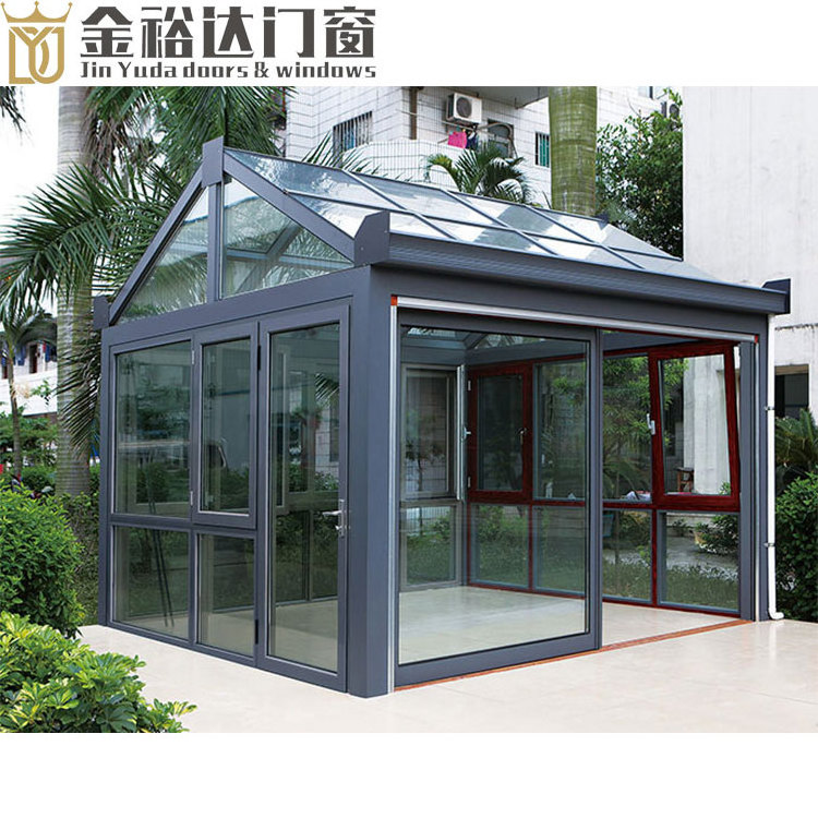 sunlight room aluminium prefabricated glass conservatory outdoor sun room glass house with skylight roof windows