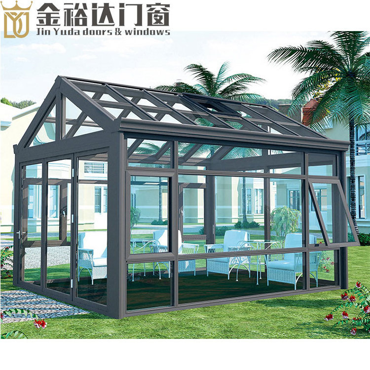 sunlight room aluminium prefabricated glass conservatory outdoor sun room glass house with skylight roof windows