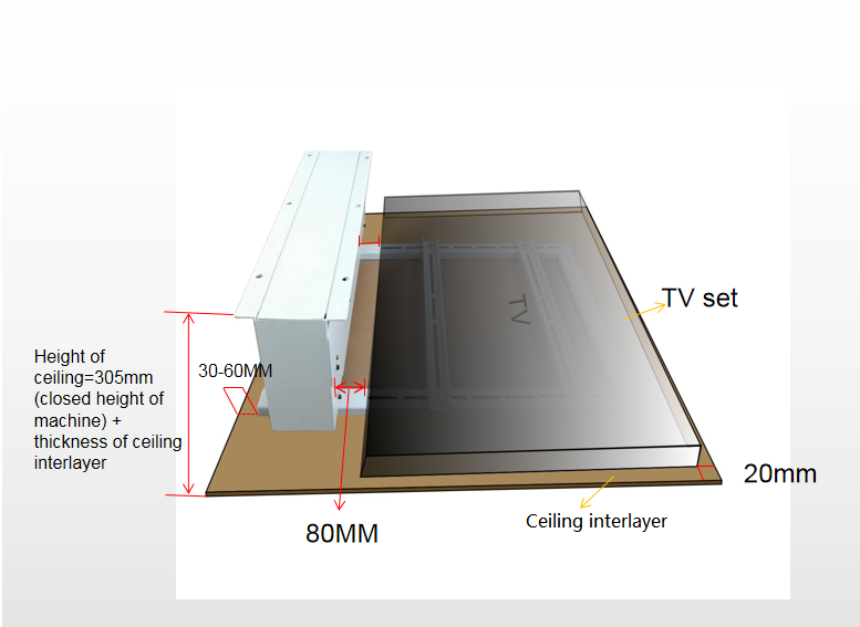 Motorized flip-down ceiling tv mounts with remote control completely TV hide in the ceiling lifts